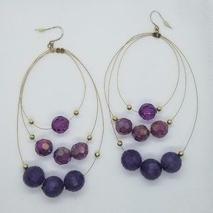 Purple Dangle Earrings Faceted Beads
